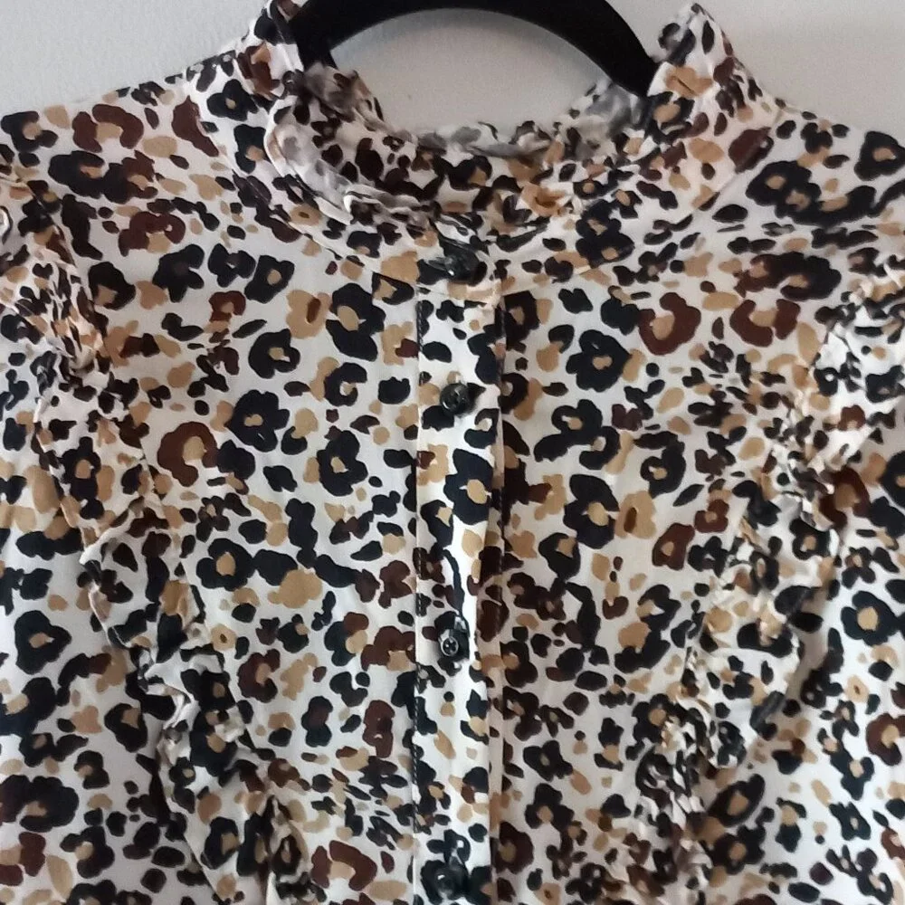 MAEVE Anthropologie Katia leopard print buttondown blouse with ruffles size 12 - Picture 5 of 15